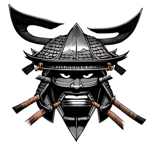 Samurai Helmet Wtih Torri Gate With Mount Fuji