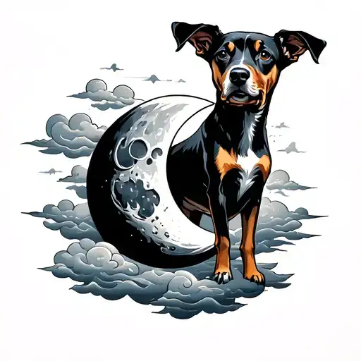 Dog Looking At Moon Covered Vith Clouds