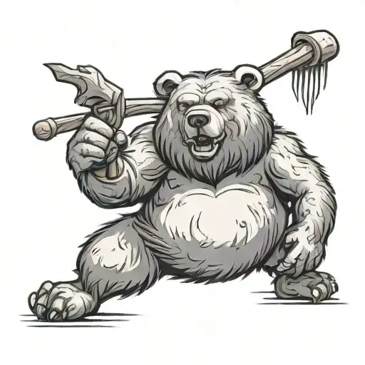 A Funny Bear Standing Tall Carrying A Large Staff
