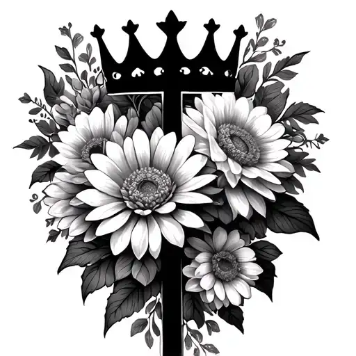 Cross With A Crown With Chrysanthemums Flowerin Background
