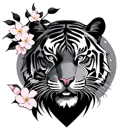 Sun And Moon Cherry Blossom Tiger Tribal