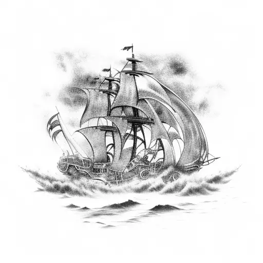 Evil Pirate Ship In A Great Storm With An Octopus Latched Onto The Ships Hull