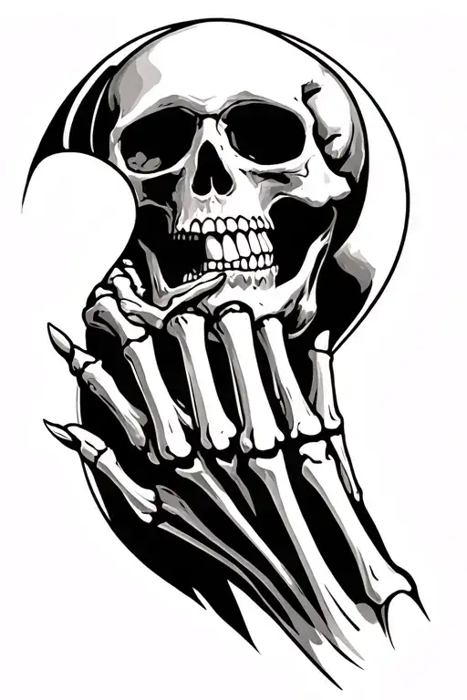Skull With Skeleton Hand Covering Mouth