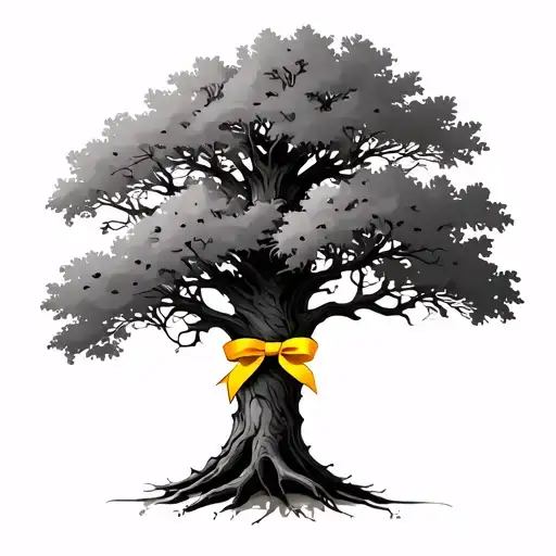 Oak Tree With Yellow Ribbon Wrapped