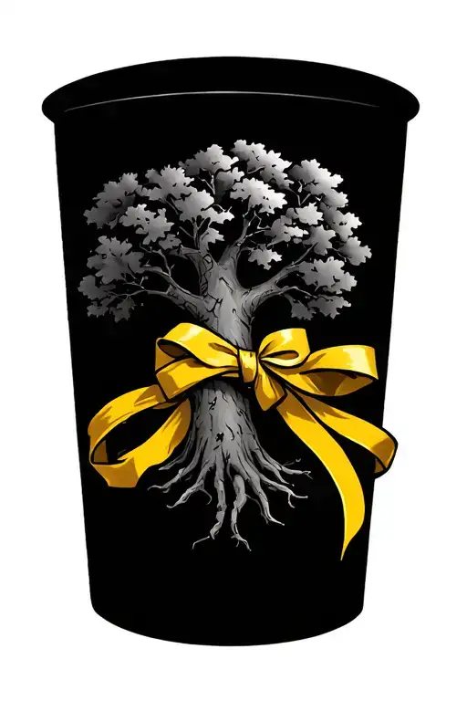 Oak Tree With Yellow Ribbon Wrapped