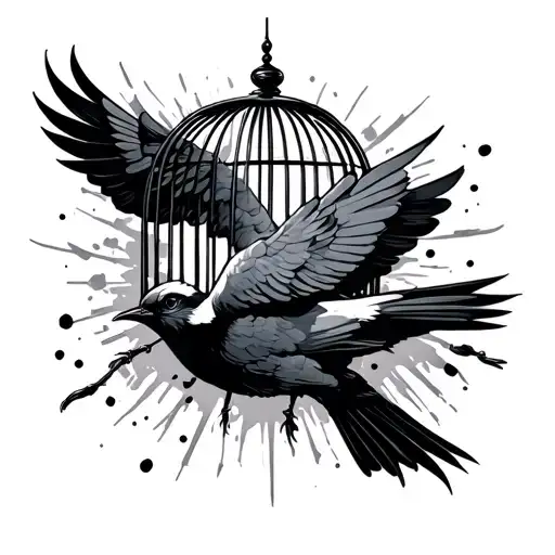 Bird Breaking Free Of Cage