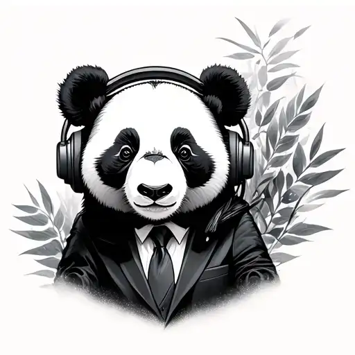Panda In Suit Wearing Headphones