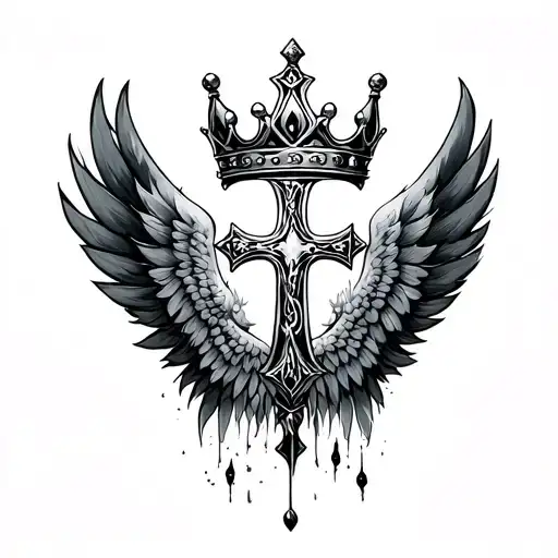 Crown Cross Wings Feathers Down