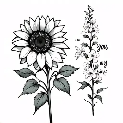 Sunflower With Stem Wrapped With You Are My Sunshine And Larkspur