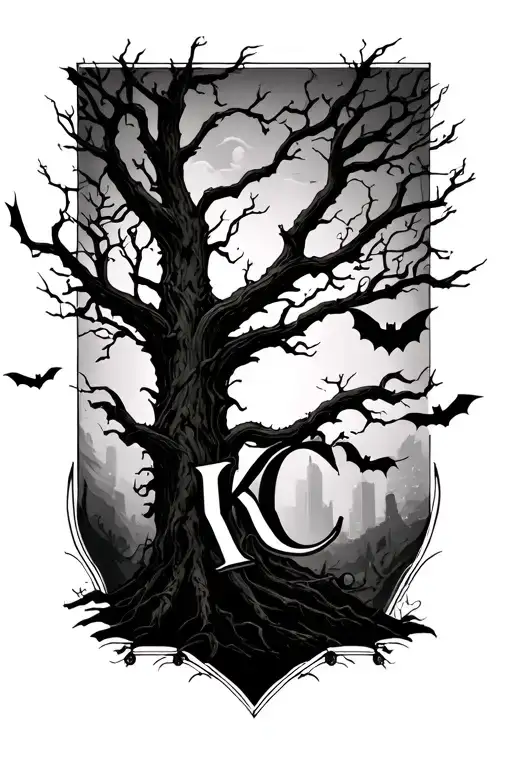 Tree Branches With Bats Flying Across Front And Add The Initials Kc