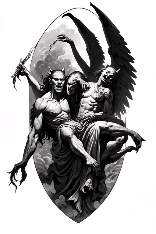 Evil Demons Defeating Angels War Scene