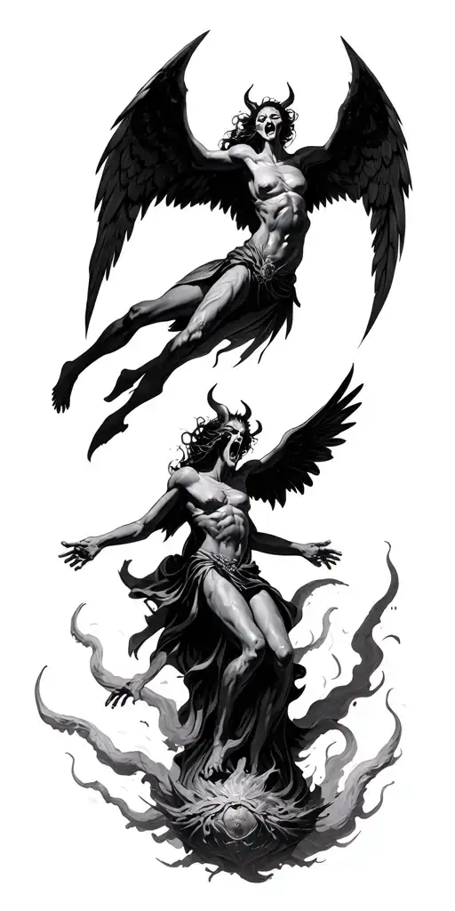 Evil Demons Defeating Angels Flying