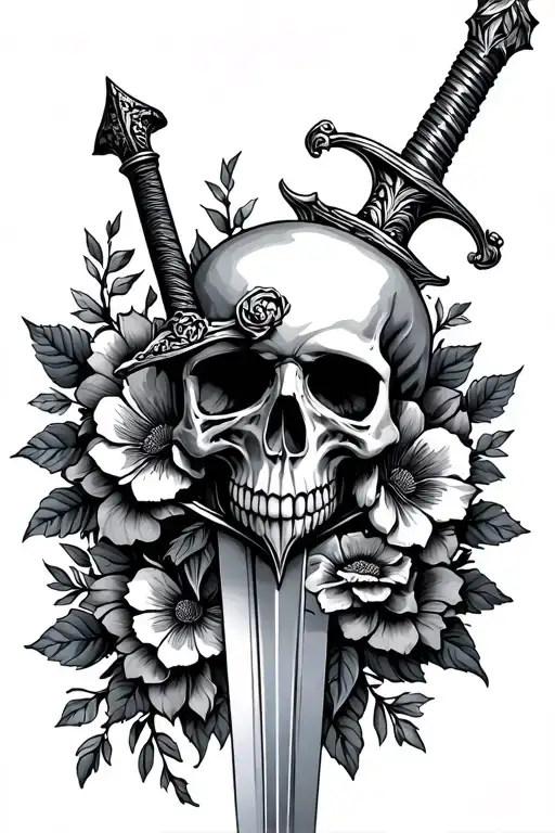 Sword With Skull And Flowers