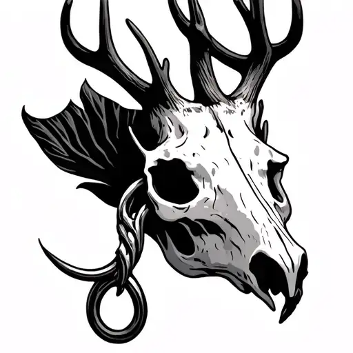 Deer Skull Fish Hook Intertwined
