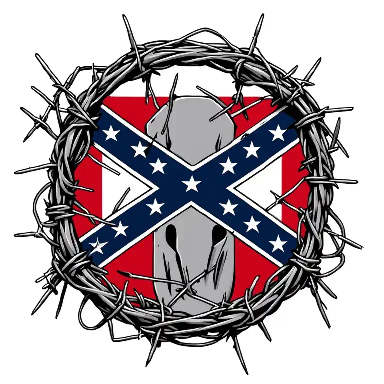 Ford Symbol Wrapped In Barbed Wire With A Confederate Flag In The Middle