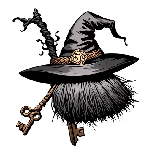 Witch Broom And Key Intertwined