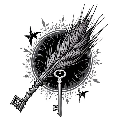 Witch Broom And Key Symbolizing
