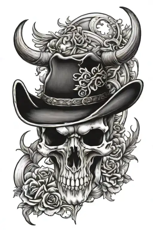 Cowboy Longhorn Skull Surrounded