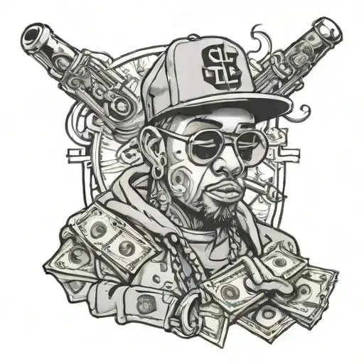 A Gangster Rapper With A Money-themed Tattoo Surrounded By His Friends