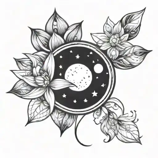 A Moon Phase Themed Tattoo Lotus And Star Accents