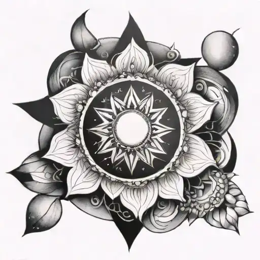 A Geometric Moon Phase Tattoo Lotus And Star Accents