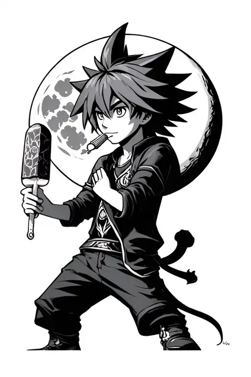 Sora From Kingdom Hearts Eating Popcicle With Full Moon