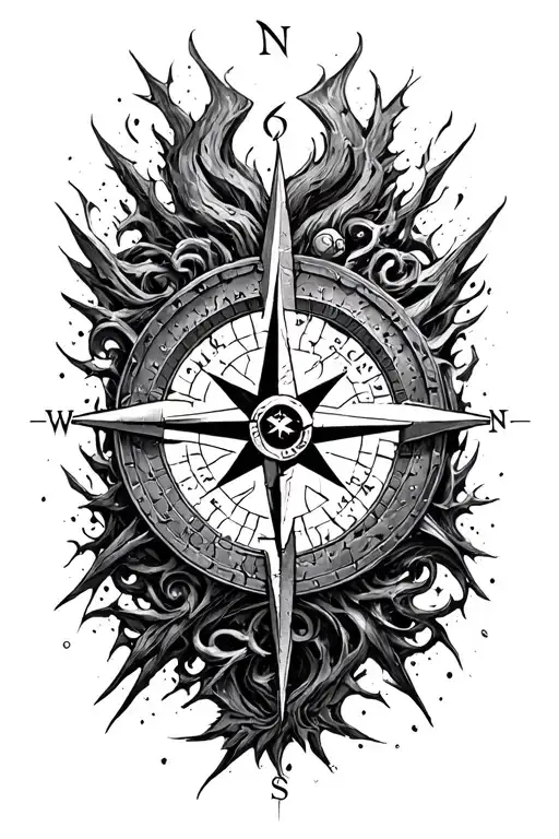Broken Compass Rose With Intricate Details Surrounded By Chaos