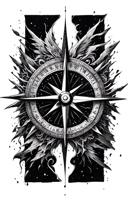 Broken Compass Rose With Intricate Details Surrounded By Chaos