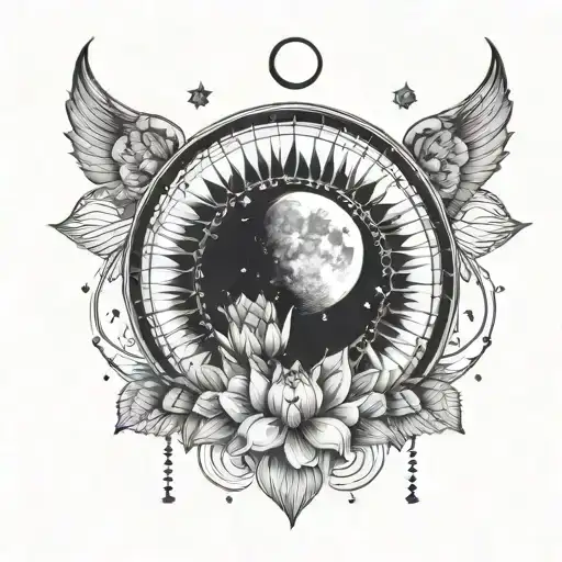 A Linear Moon Phases Tattoo With Small Lotus And Star Accents
