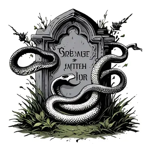 Snake Skelaton Wrapping Around A Gravestone