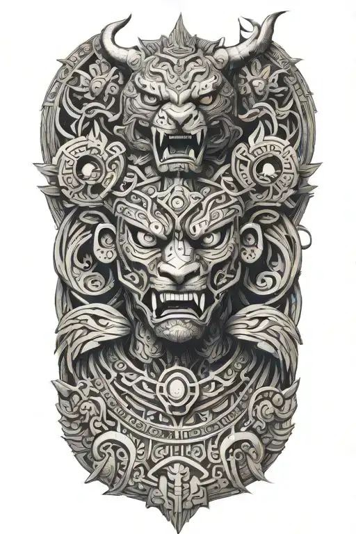 Aztec Jaguar Warrior Battling Demons