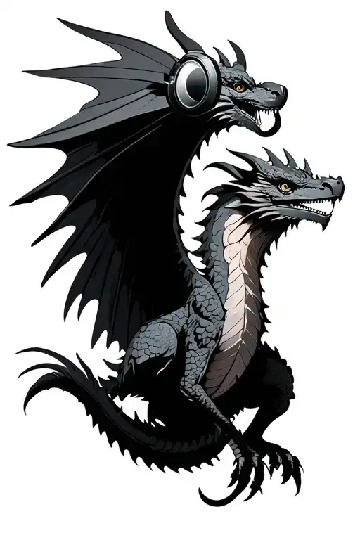 Dragon Flying Bird With Headphones