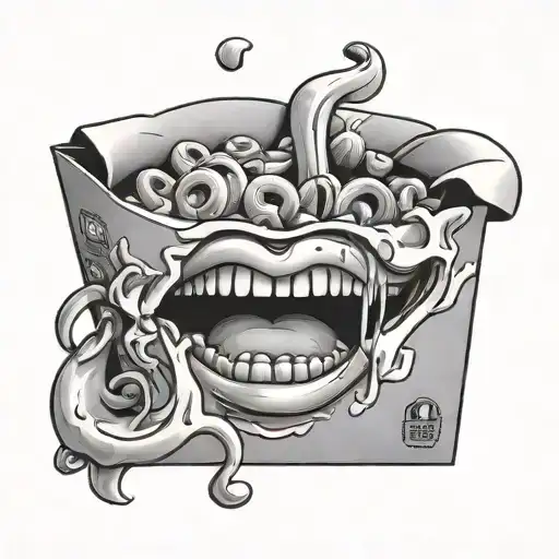 A Realistic Cereal Box With A 3D Mouth Coming Out Of One Side