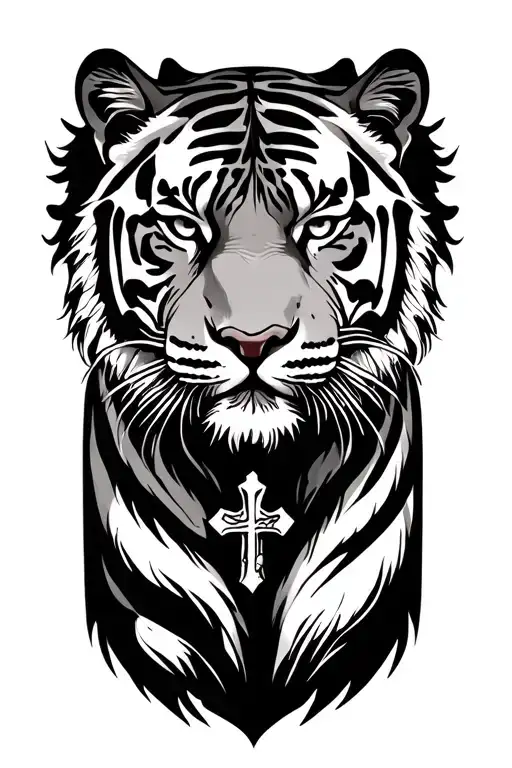 Tiger At The Base Fades Into Accent Rome Or Greek Mythology And A Cross