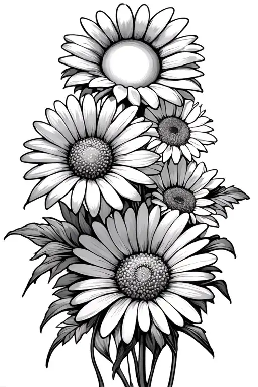 Daisy And Sun Flowers In A Field Looking