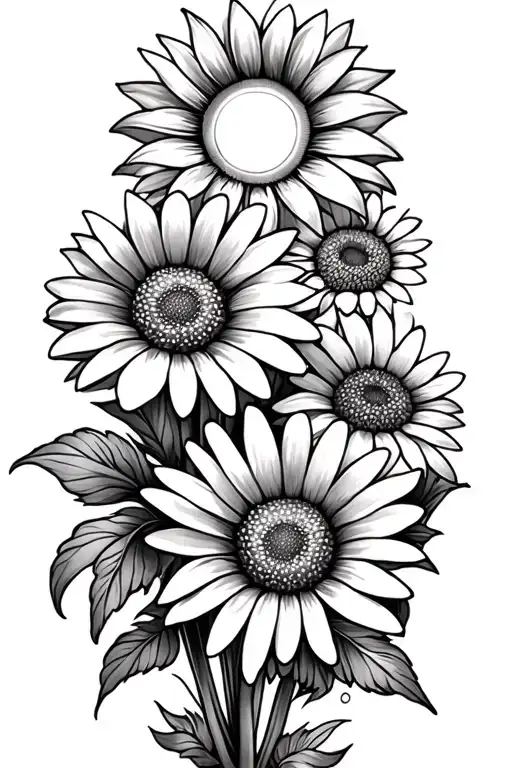 Daisy And Sun Flowers In A Field Looking