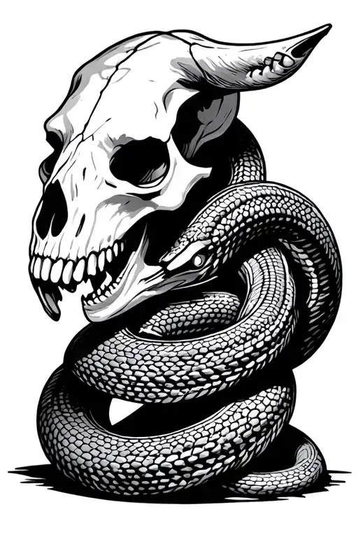 Steer Skull Rattle Snake Intertwined