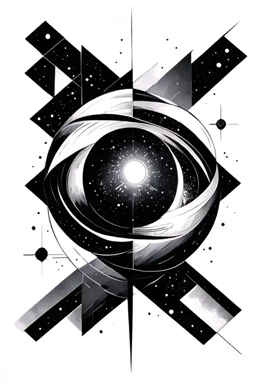 Sketch For Tattoo In Geometric Abstract Style With Space Theme In Black And White