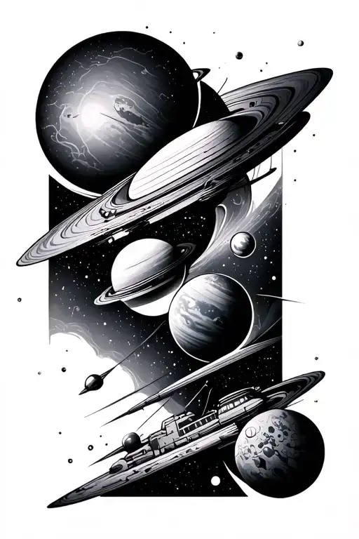 Sketch For Tattoo In Abstract Style With Space Theme In Black And White