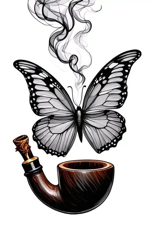Tobacco Pipe With Butterfly Smoke Coming Out Of Its