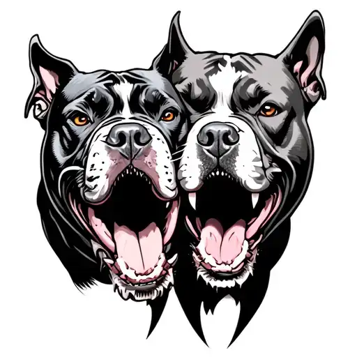 Two Angry Pitbull Heads Conjoined Together Biting Each Other