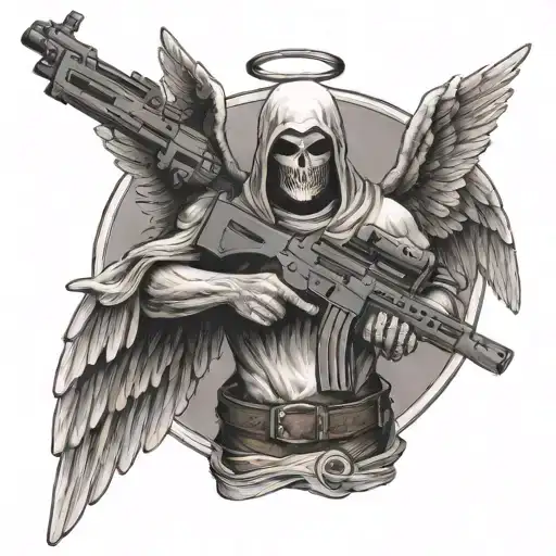 Angel With No Face Holding Colt M4 Rifle Crossed