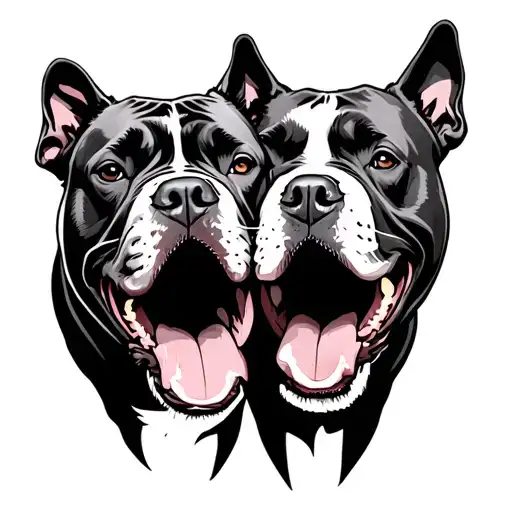 Two Pitbull Heads Conjoined Together Biting Each Other
