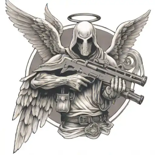 Angel With No Face Holding Colt M4 Rifle Crossed
