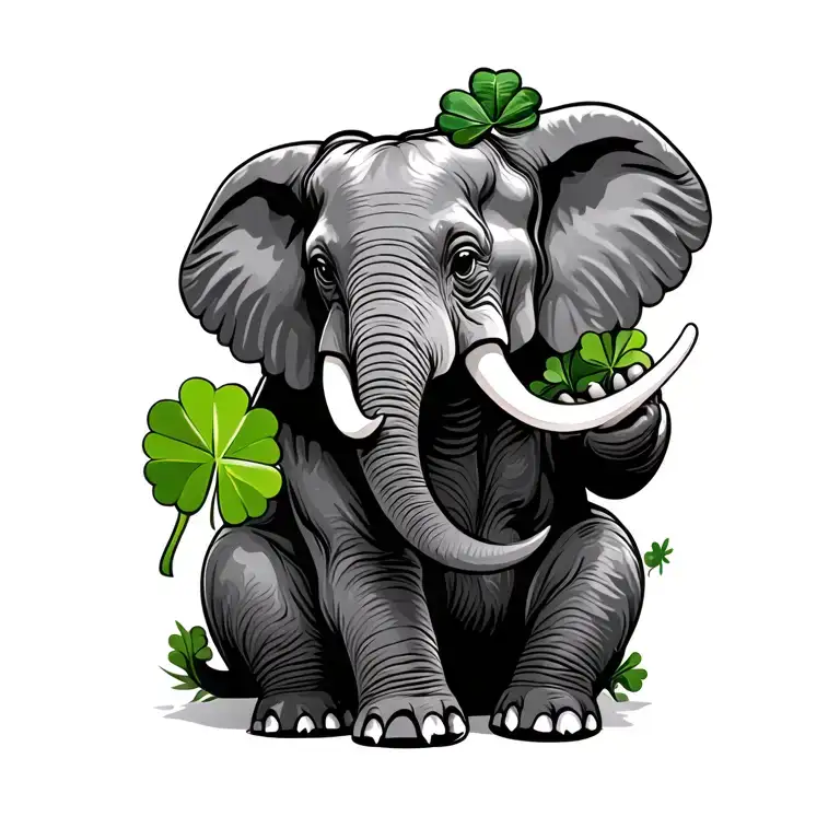 African Elephant Sitting Holding Shamrock With Truck