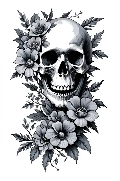 Skull And Flowers Wrapped