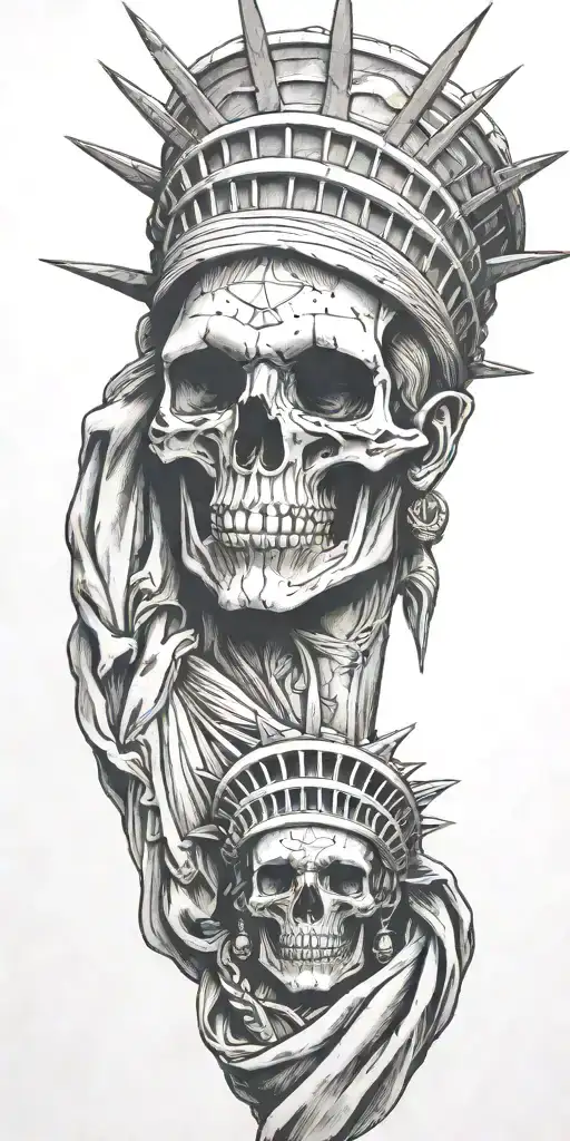 Statue Of Liberty With Skull Head With A Bandana Covering The Face