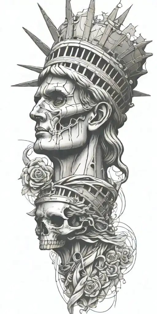 Statue Of Liberty Turned Into A Map With Skull Head With A Bandana Covering The Face