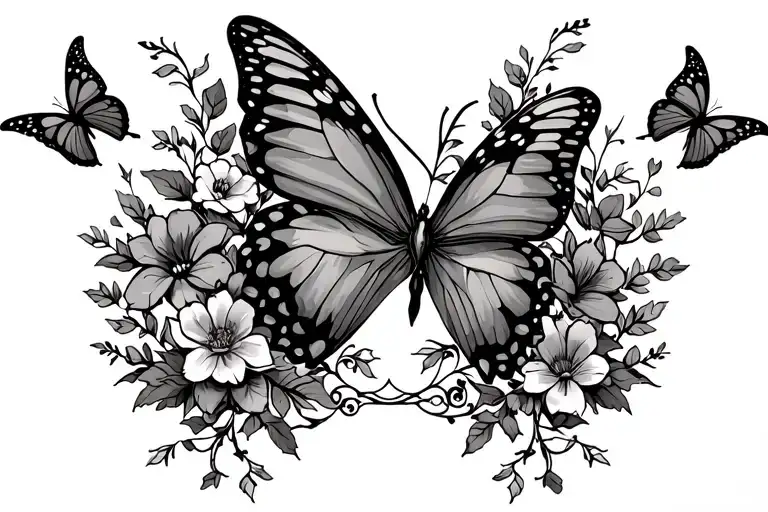 Loyalty Symbol With Vines And Flowers Growing Around Butterflies