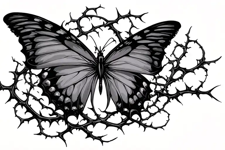 Loyalty Symbol With Vines And Thorns Growing Around Butterflies